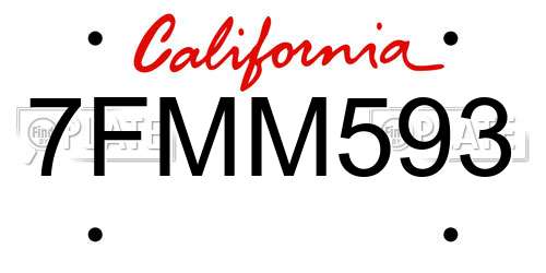 7FMM593 California License Plate