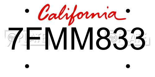 7FMM833 California License Plate