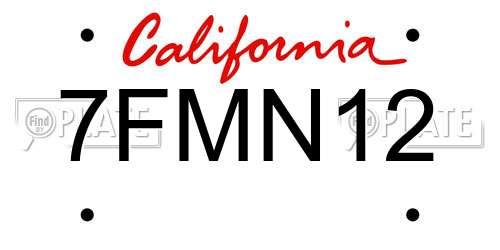 7FMN12 California License Plate
