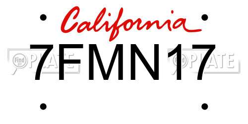 7FMN17 California License Plate