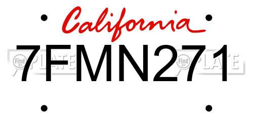 7FMN271 California License Plate