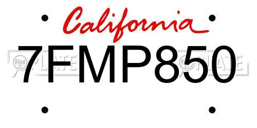 7FMP850 California License Plate