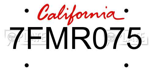 7FMR075 California License Plate