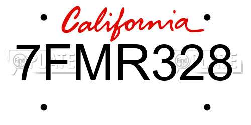 7FMR328 California License Plate