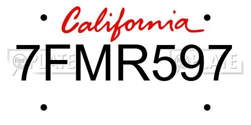 7FMR597 California License Plate