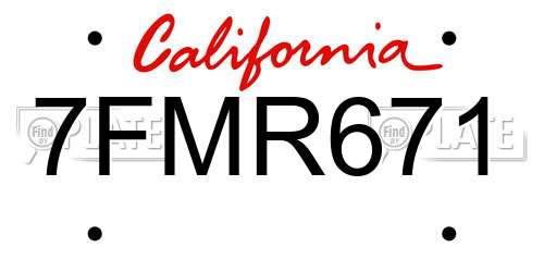 7FMR671 California License Plate