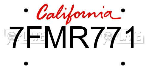 7FMR771 California License Plate