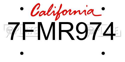 7FMR974 California License Plate