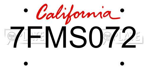7FMS072 California License Plate