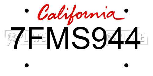 7FMS944 California License Plate