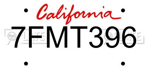 7FMT396 California License Plate