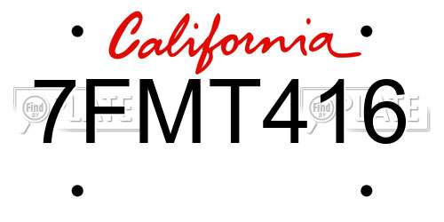 7FMT416 California License Plate