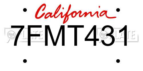 7FMT431 California License Plate