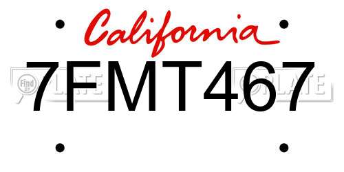 7FMT467 California License Plate