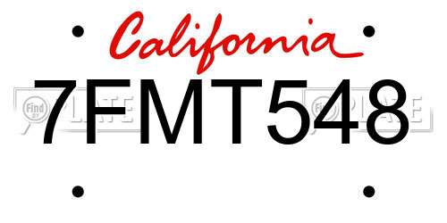 7FMT548 California License Plate