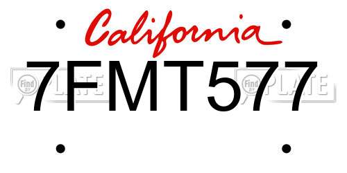 7FMT577 California License Plate
