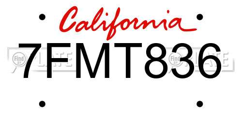 7FMT836 California License Plate