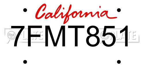 7FMT851 California License Plate
