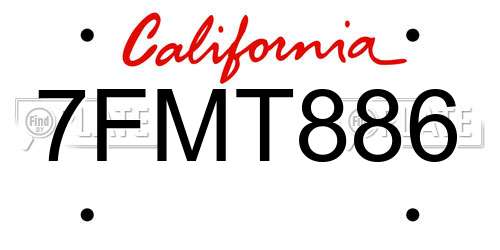 7FMT886 California License Plate