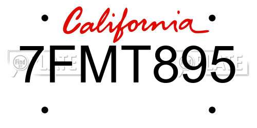 7FMT895 California License Plate
