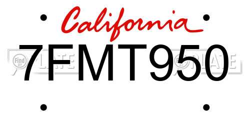 7FMT950 California License Plate