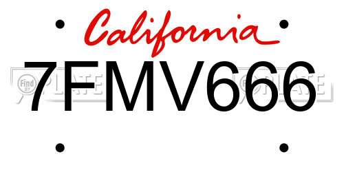 7FMV666 California License Plate