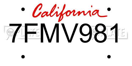 7FMV981 California License Plate