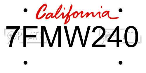 7FMW240 California License Plate