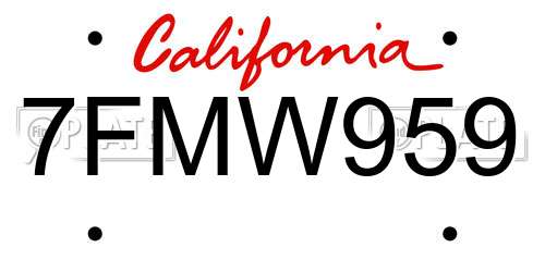 7FMW959 California License Plate