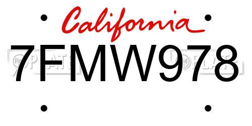 7FMW978 California License Plate