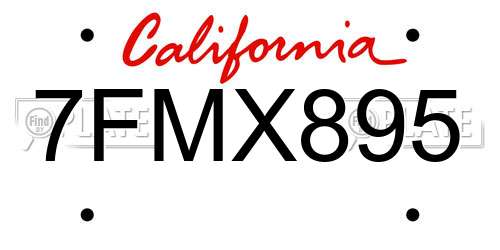 7FMX895 California License Plate