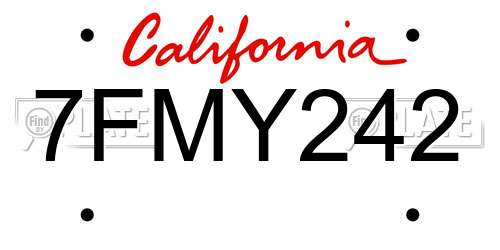 7FMY242 California License Plate