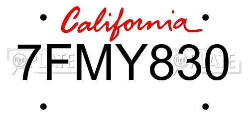 7FMY830 California License Plate