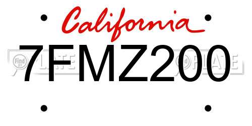 7FMZ200 California License Plate