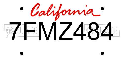 7FMZ484 California License Plate