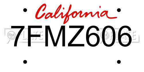 7FMZ606 California License Plate