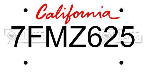 7FMZ625 California License Plate