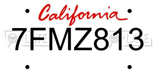 7FMZ813 California License Plate