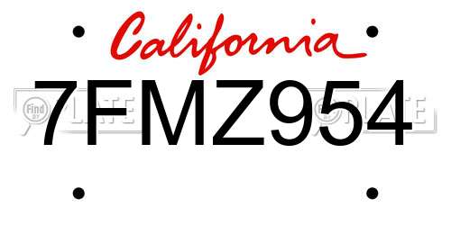 7FMZ954 California License Plate