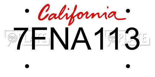 7FNA113 California License Plate