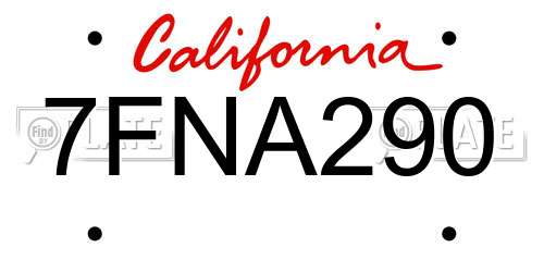 7FNA290 California License Plate