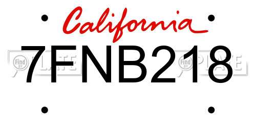7FNB218 California License Plate