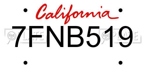 7FNB519 California License Plate