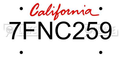 7FNC259 California License Plate