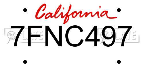 7FNC497 California License Plate