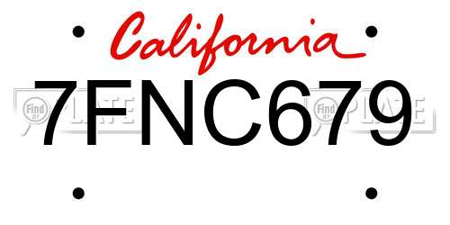 7FNC679 California License Plate