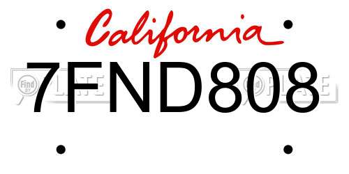 7FND808 California License Plate