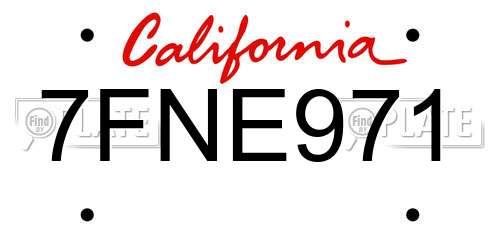 7FNE971 California License Plate