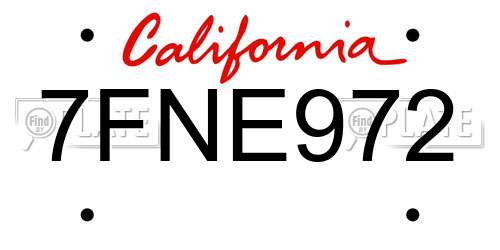 7FNE972 California License Plate