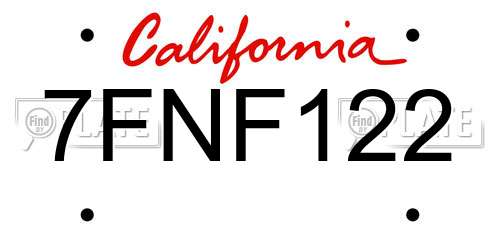 7FNF122 California License Plate